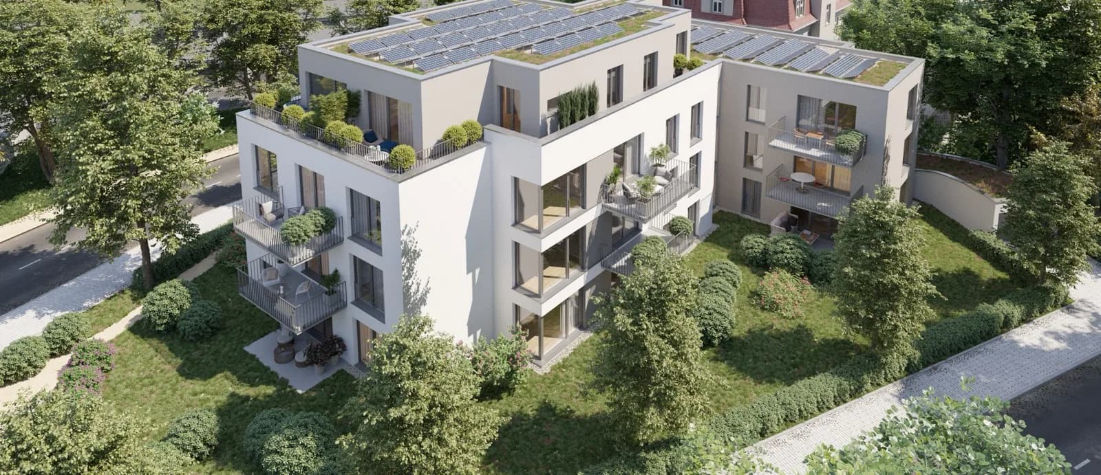 Moderne Neubau-Fassade mit QNG-Standard